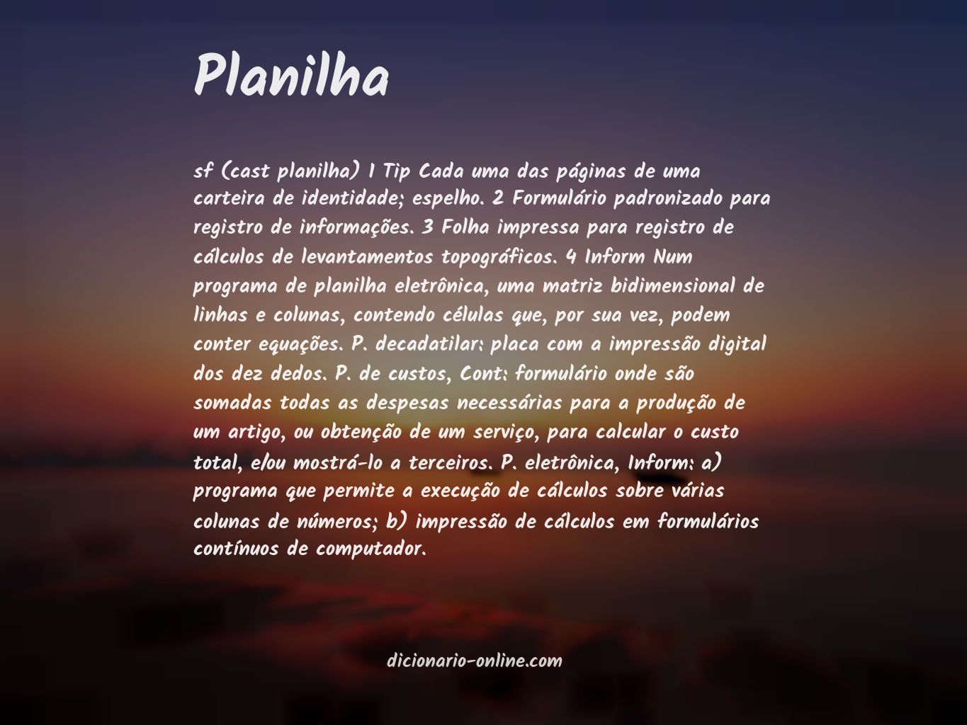 Significado de planilha